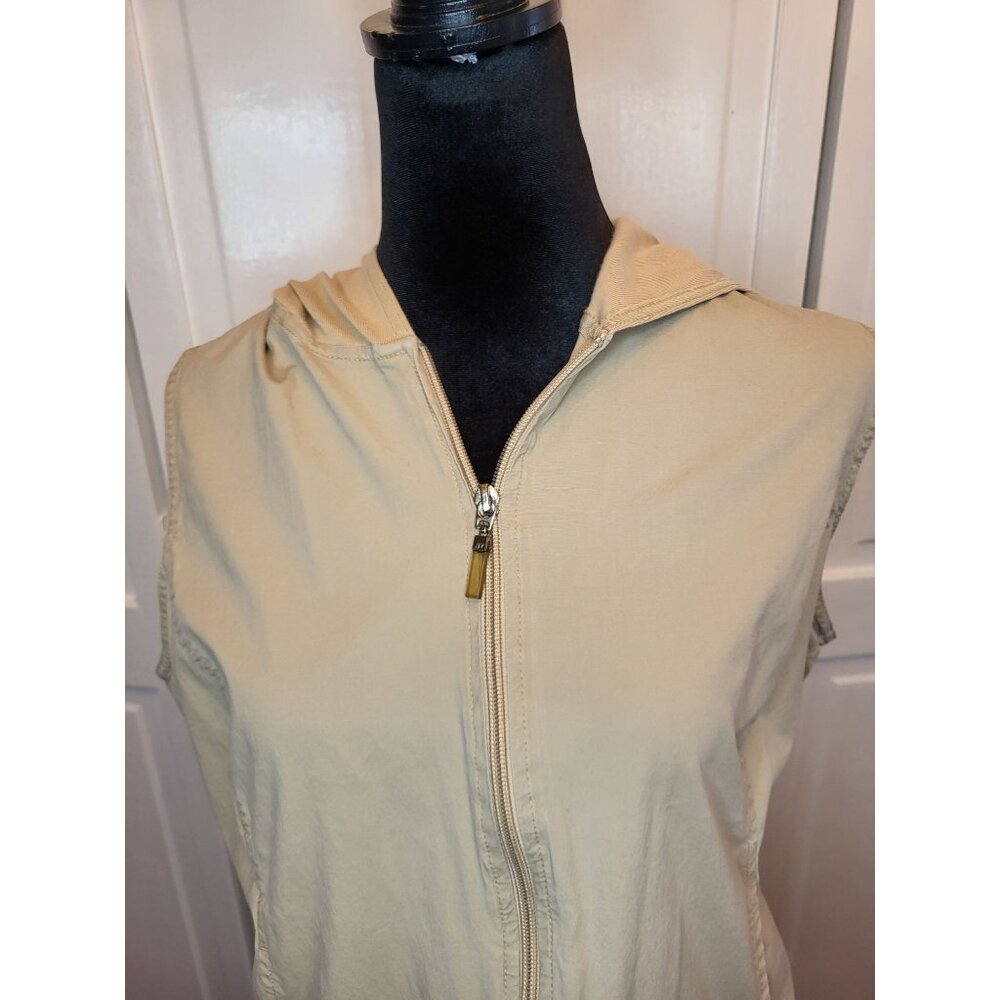New York & Company Khaki Hooded Zip Up Vest L Y2K Streetwear Sporty Preppy Retro - Picture 4 of 9